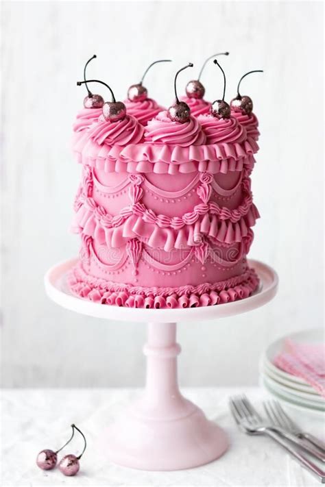 Birthday Cake With Vintage Buttercream Piping Pink Celebration Cake