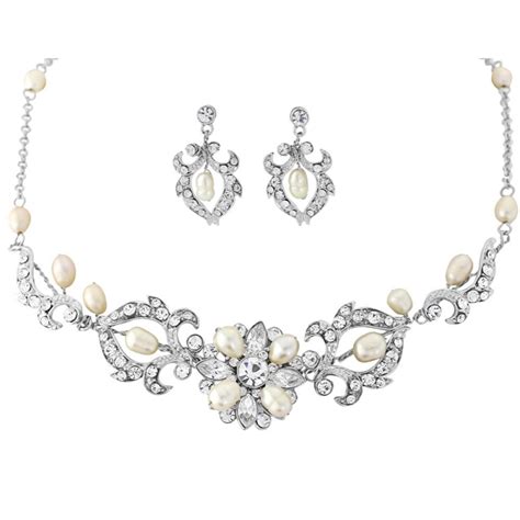 Glamourous Pearl Wedding Necklace And Earring Set Tiarasandteirs