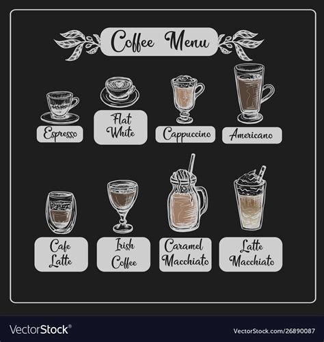 Coffee Menu With Different Drinks Royalty Free Vector Image