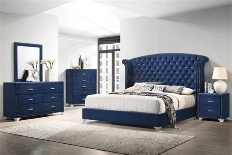 Melody Bedroom 5pc Set 223371 In Blue Velvet By Coaster