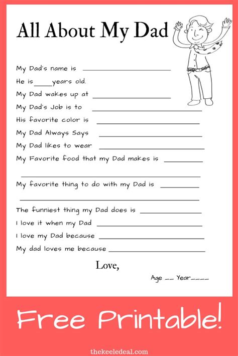 All About My Dad Free Printable Questionnaire Fathers Day Activities