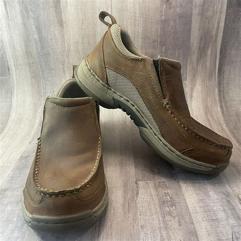 Cabelas Men's Boat Shoes Brown Moc Toe Leather Loafer… - Gem