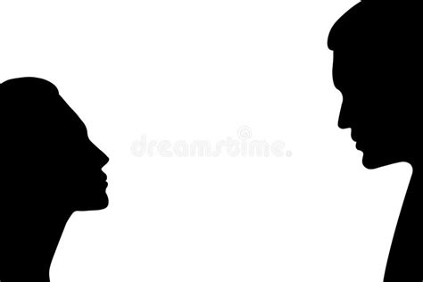 Two Silhouette Profiles Male And Female Facing Each Other Stock