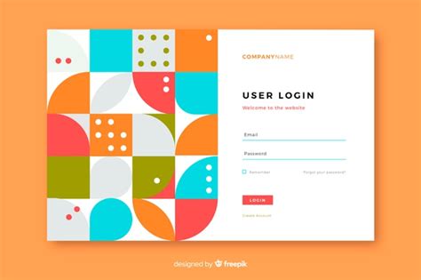 Landing Page With Login And Geometric Shapes Vector Free Download