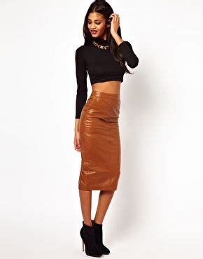 Image 1 Of ASOS Pencil Skirt In Leather Pencil Skirt Tan Pencil