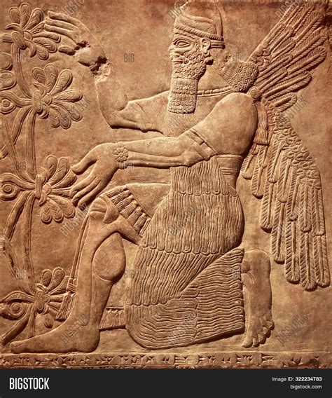 Assyrian Wall Relief Of A Winged Genius Old Carving Panel From The