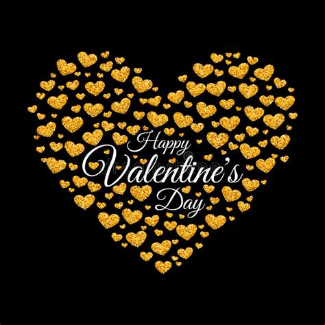 Happy Valentine`s Day Card Of Glitter Golden Heart Stock Vector