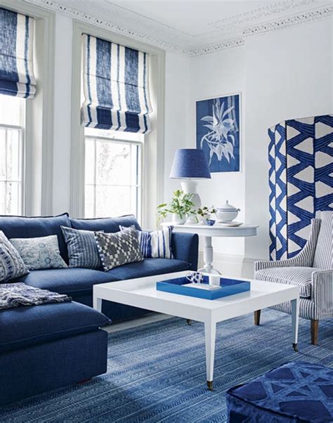 A Living Room With Blue And White Decor