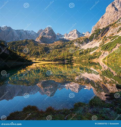 Pictorial Alpine Landscape Lake Seebensee Mieminger Alps With Water