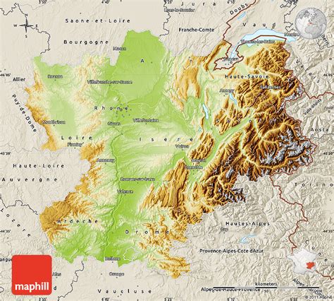Physical Map Of Rhône Alpes Shaded Relief Outside