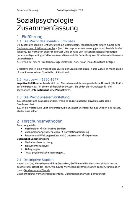 Sozialpsychologie Zusammenfassung Sozialpsychologie Zusammenfassung 1