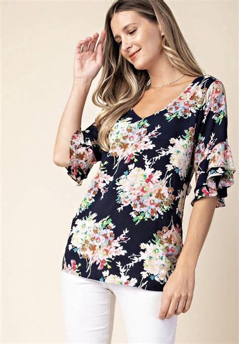 Indigo Floral Top Wish Clothing Floral Tops Boutique Clothing