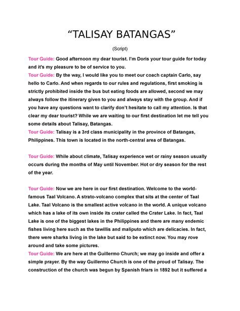 215681059 Script For Tourguiding Script “talisay Batangas” Script