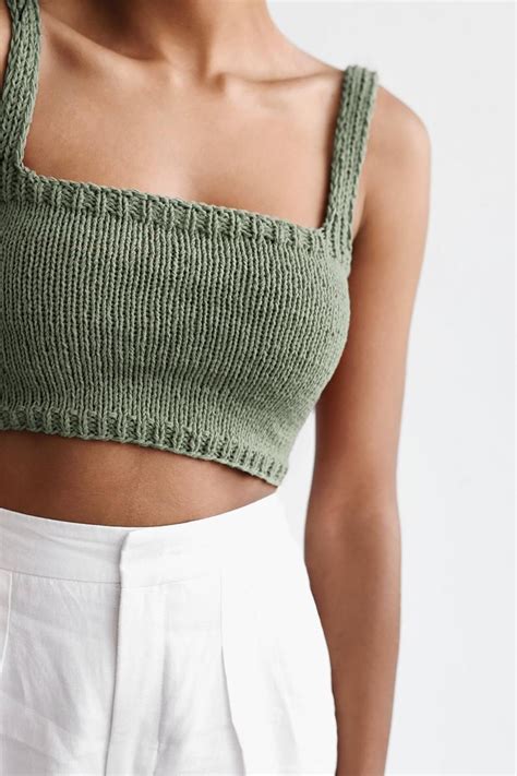 Square Neck Crop Top Minimal Knit Top Cropped Yoga Top Hand Etsy