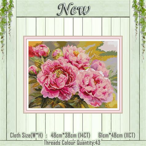 Beautiful Pink Peony Flower Decor Painting Counted Print On The Canvas