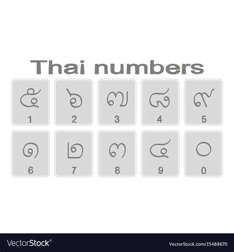 Set Of Monochrome Icons With Thai Numbers Vector Image