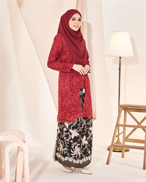 Baju Kebaya Batik Lace Estela Ruby Red Muslimahclothingcom