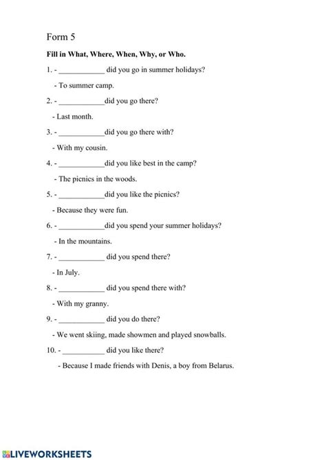 Wh Questions Interactive Worksheet Wh Questions School Subjects