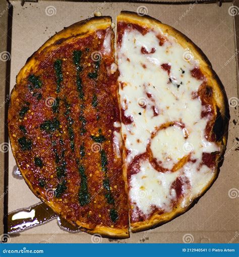 Italian Fast Food Delicious Hot Pizza In A Box Half Margarita Half