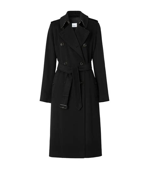 Womens Burberry Black Cashmere Kensington Trench Coat Harrods