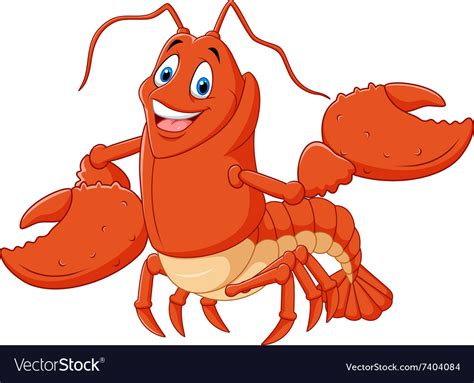 Cute Lobster Cartoon Waving Isolated Royalty Free Vector