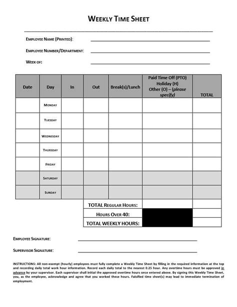 Free Printable Weekly Timesheet Template Excel Approveme