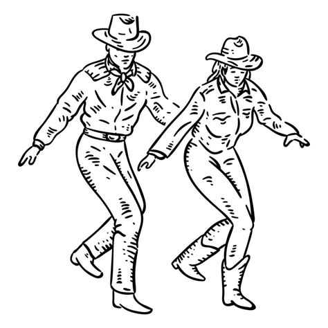 Cowboys Dancing Hand Drawn 21986155 Vector Art At Vecteezy