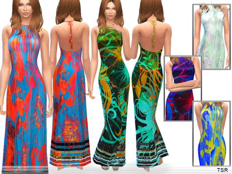 Printed Silk Maxi Dress By Ekinege At Tsr Sims 4 Updates