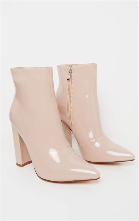 Nude High Block Heel Point Ankle Boot Shoes Prettylittlething Usa