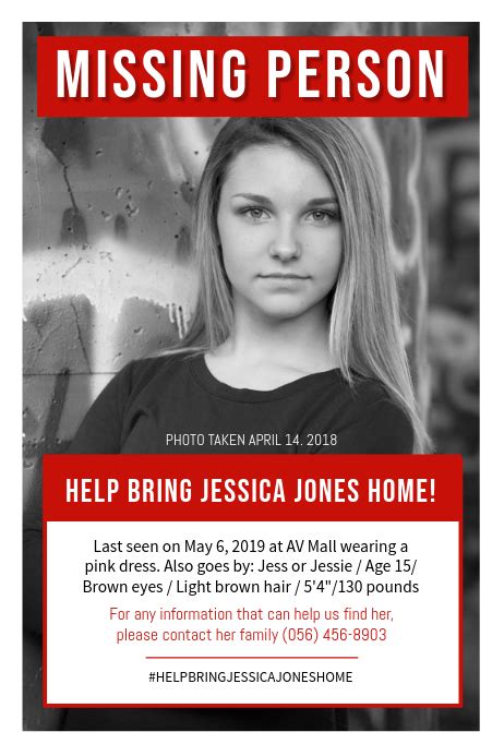 Missing Person Poster Black And White Design Template Red Doc