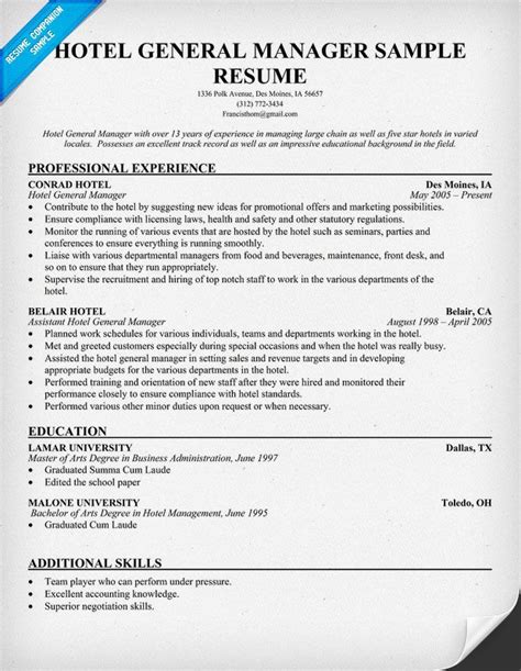 An objective on your resume is a must to show your aspirations and the position you want to work on. Hotel General #Manager Resume (resumecompanion.com ...