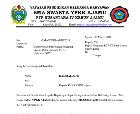 Data rekening perusahaan / company's account data. Contoh Surat Permintaan Rekening Koran Bank Mandiri ...