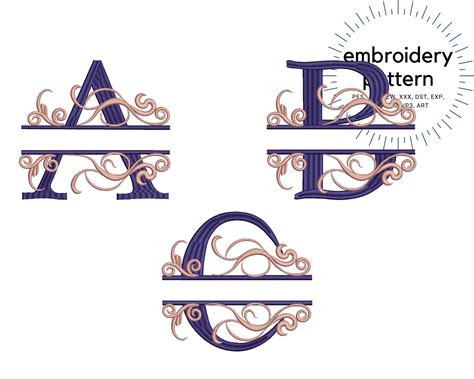 6 Split Letter Monogram Embroidery Pattern Interlocking Vine Letters