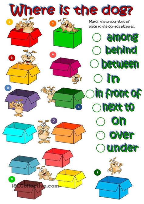 Check spelling or type a new query. Where's the dog - prepositions of place worksheet - Free ...