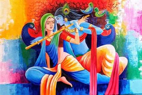 Radha Krishna Original Canvas Painting Modern Contemporary Etsy In