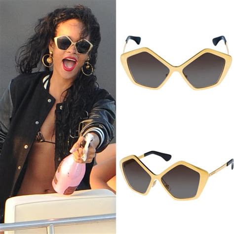 Rihanna Wearing Gold Geometric Sunglasses Popsugar Fashion