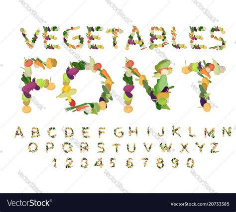 Vegetarian Font Alphabet Vegetables Edible Vector Image