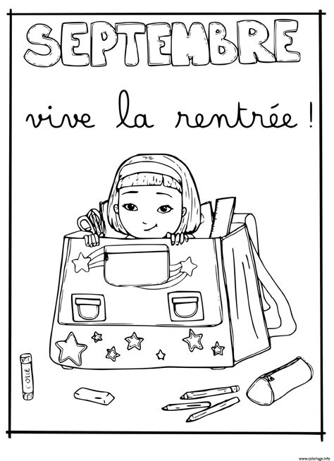 Coloriage Septembre La Rentree Scolaire Sac Ecole Fille Jecolorie The