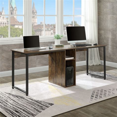 Modern 2 Person Writing Desk With Storage And Metal Legs Large Double