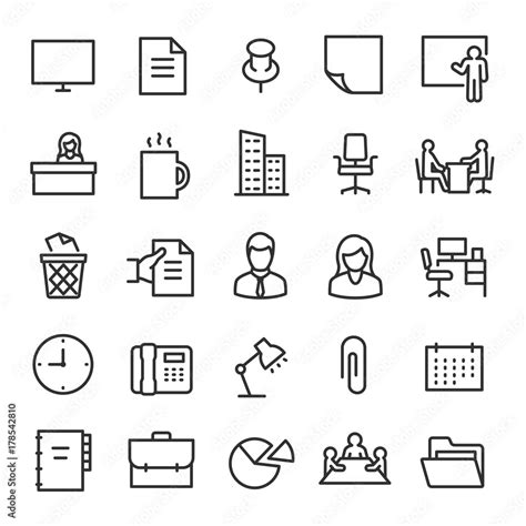 Office Icon Set Collection Of Icons On The Theme Of Work And Business