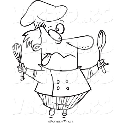 Download female chef cartoon stock vectors. Vector of a Cartoon Crazy Chef - Outlined Coloring Page by toonaday - #18934