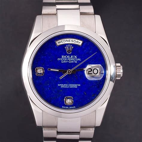 Rolex Day Date 18k Wg White Gold Lapis Dial Diamond 118209 Automatic Watch 2000 For Sale At 1stdibs