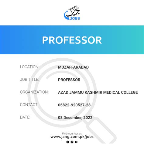 Professor Job Azad Jammu Kashmir Medical College Jobs In Muzaffarabad
