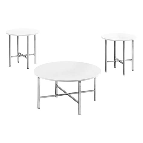 Monarch Specialties Table Set 3pcs Set Glossy White Chrome Metal
