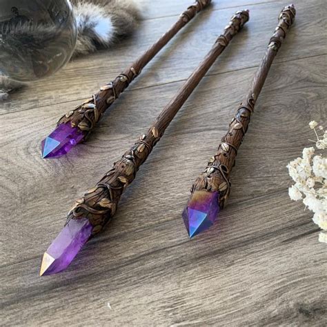 Dark Crystal Wand Purple And Gold Wand Hand Carved Magic Etsy Wicca