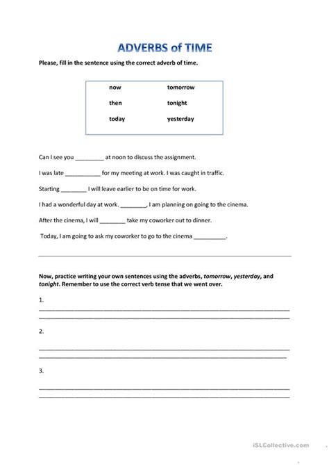 » the test question 'when?' : Adverbs of Time worksheet - Free ESL printable worksheets ...