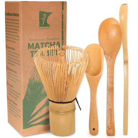 Bamboomn Matcha Whisk Set Golden Chasen Tea Whisk Chashaku Hooked Bamboo Scoop Tea