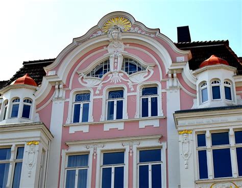 Pink House Fragment Of The Facade Empire Style Architecture Of