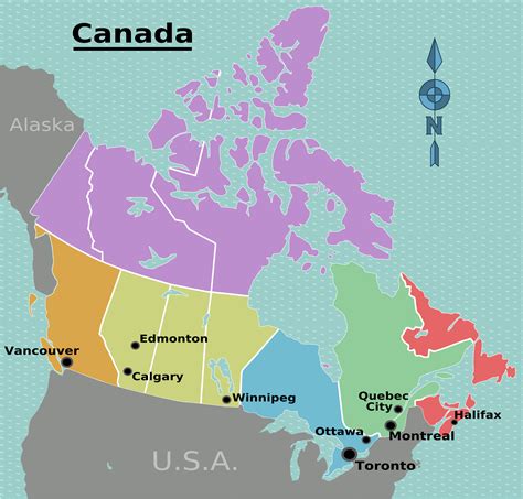 Торонто, монреаль, ванкувер, оттава, калгари, эдмонтон, квебек. Landkarte Kanada (Regionen) : Weltkarte.com - Karten und ...