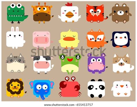 Cute Kawaii Animal Icon Face Set Stock Vector Royalty Free 655413757